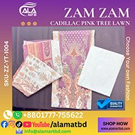 Zamzam Premium Quality Cadillac Pink Tree Lawn Collection – Elegant Three Piece Set